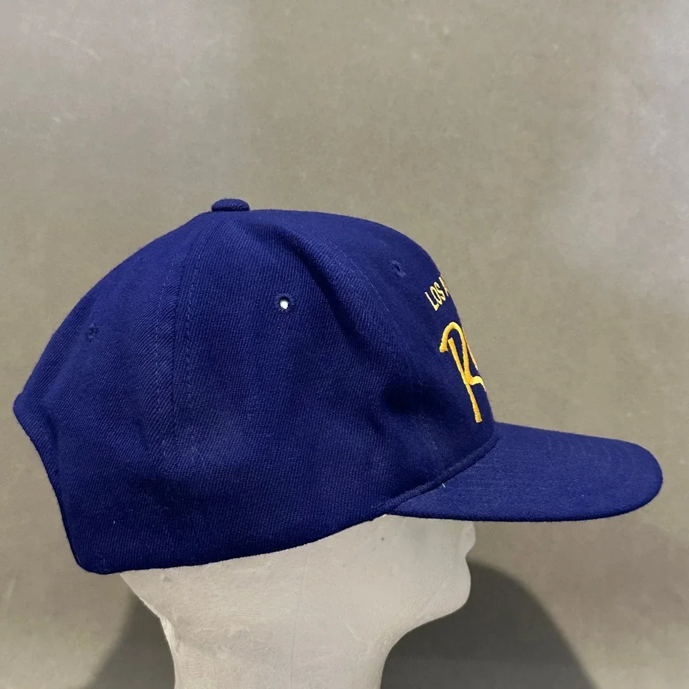 Vintage Los Angeles Rams Snapback Hat Blue Yellow NFL Script Embroidered Cap